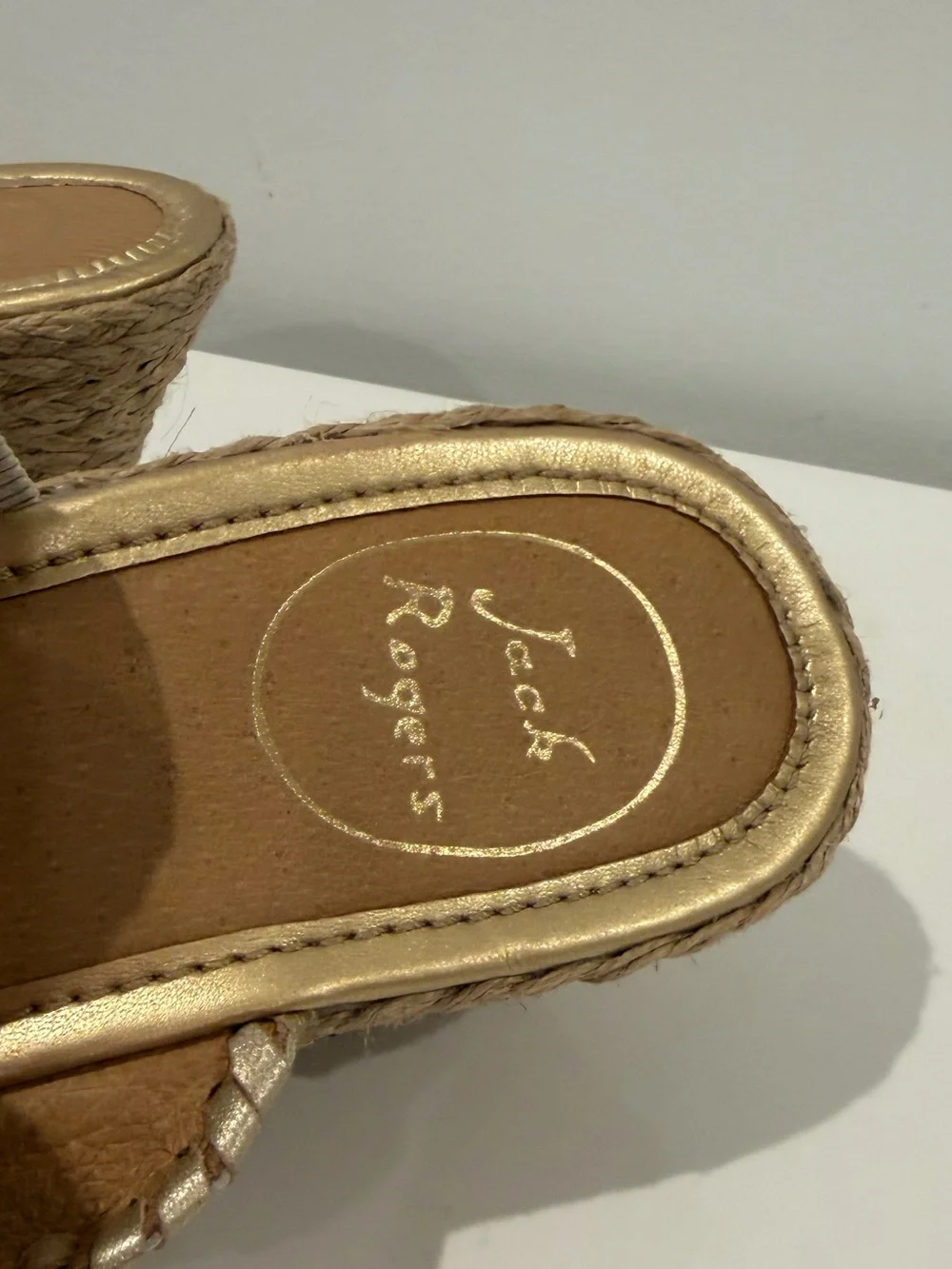 Jack Rogers Beige Wedge Sandals with Decorative Medallions - Women's Slip-On